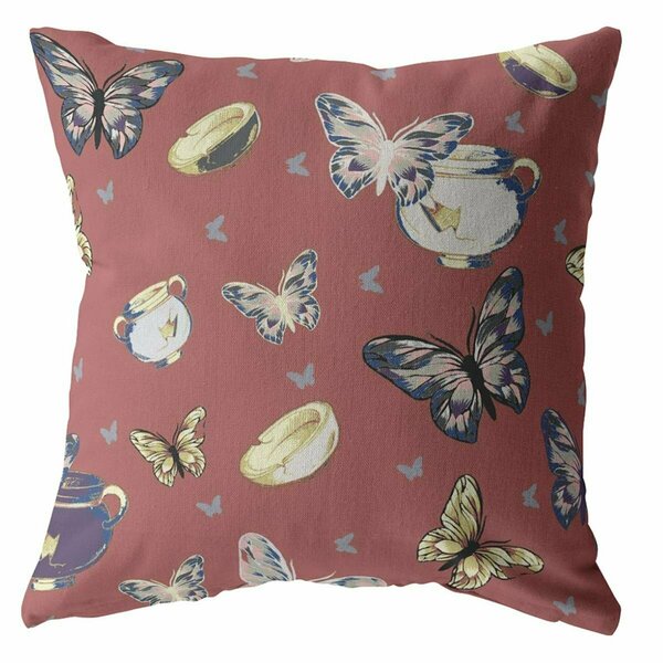 Homeroots 26 in. Copper Rose Butterflies Indoor & Outdoor Throw Pillow Muted Orange 412186